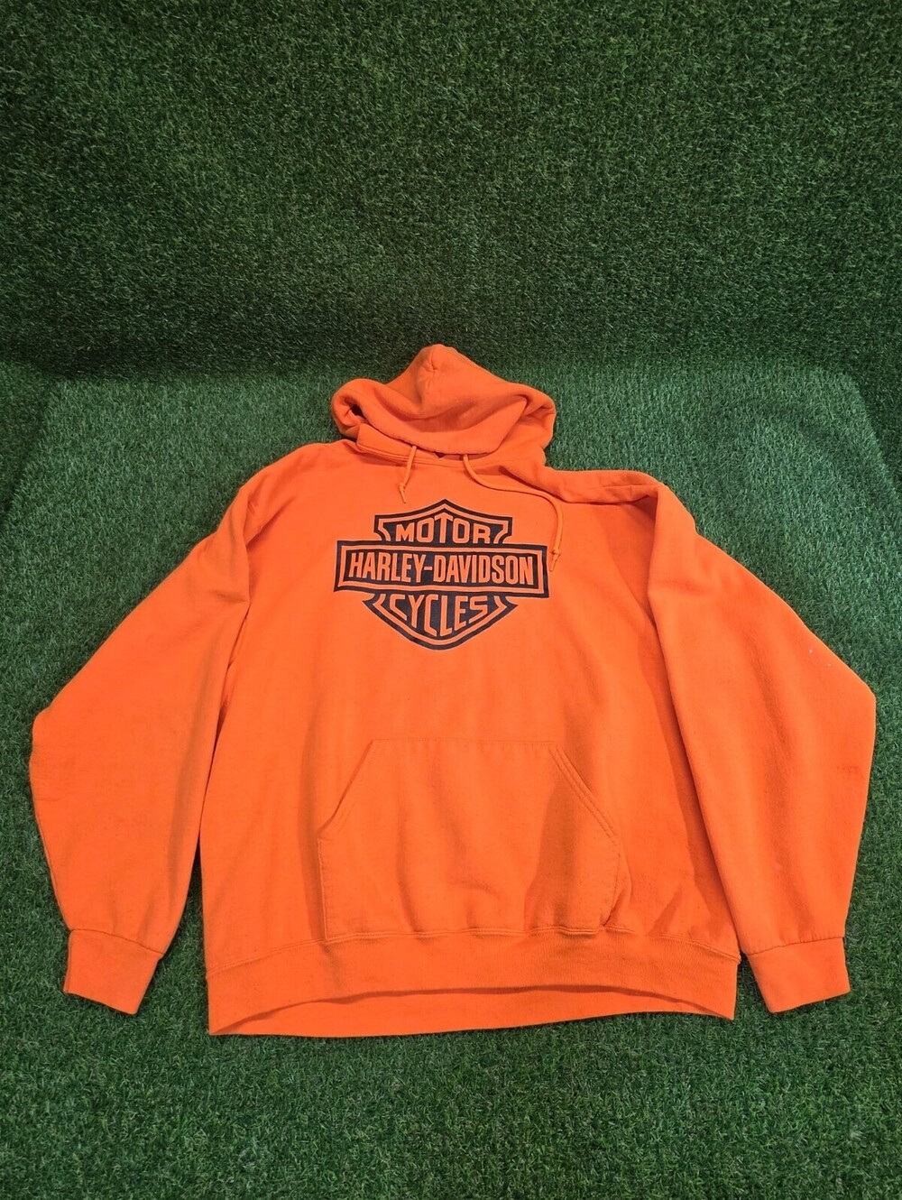 Harley-Davidson Orange Hoodie with Logo Print, Size Large